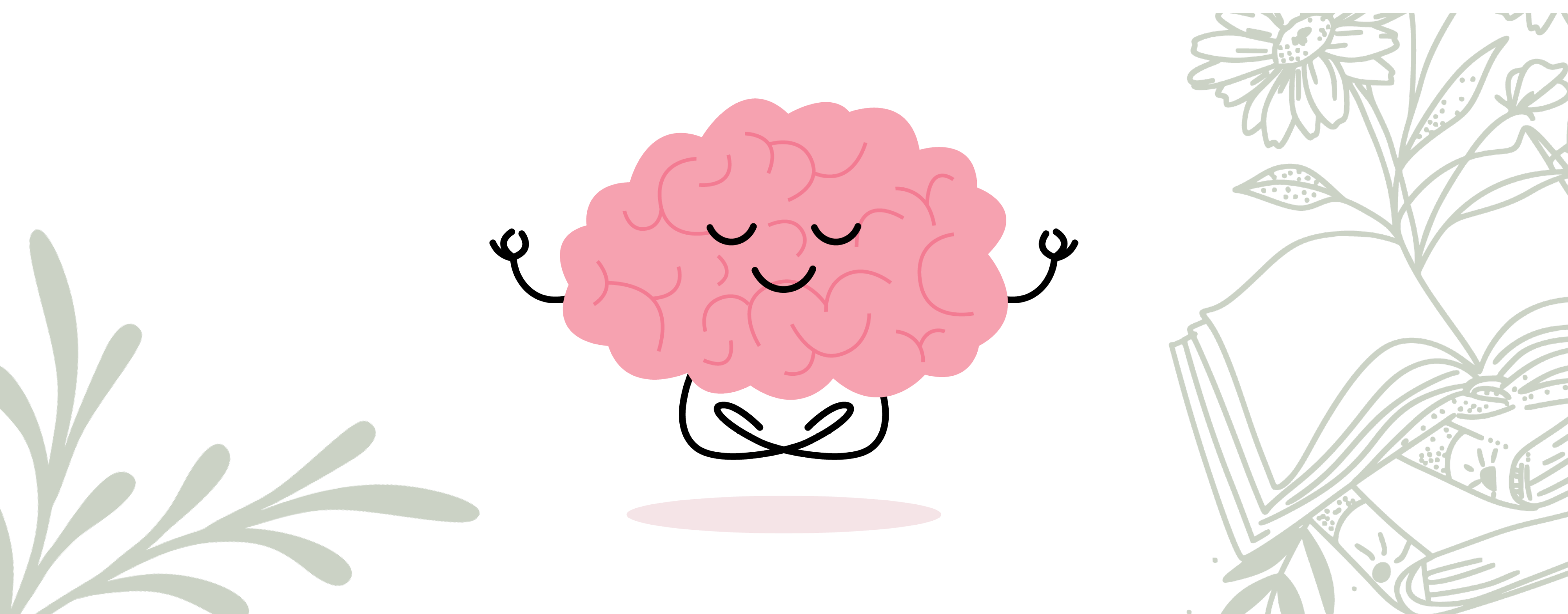 Cartoon brain with a smile and closed eyes in lotus pose