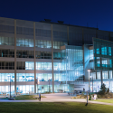 Front view of SFSU Library after dark