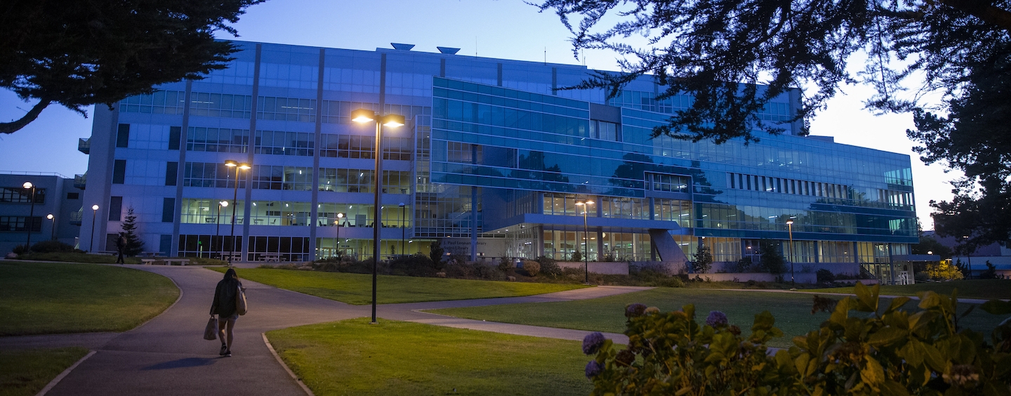 J. Paul Leonard Library at twilight