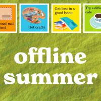 bright game board with the words "offline summer"