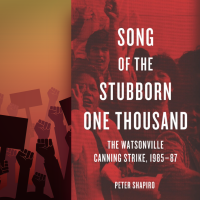 Red book cover against a background of protesters