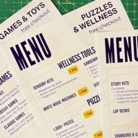 Five menus of things you can check out from the Library