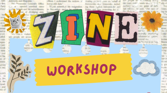 Mixed-media collage with cutout lettering